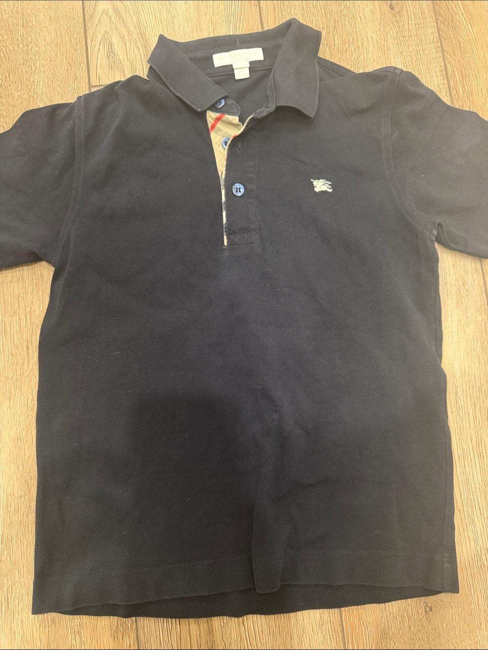 Burberry kids Black Polo with Signature Check Placket 0229